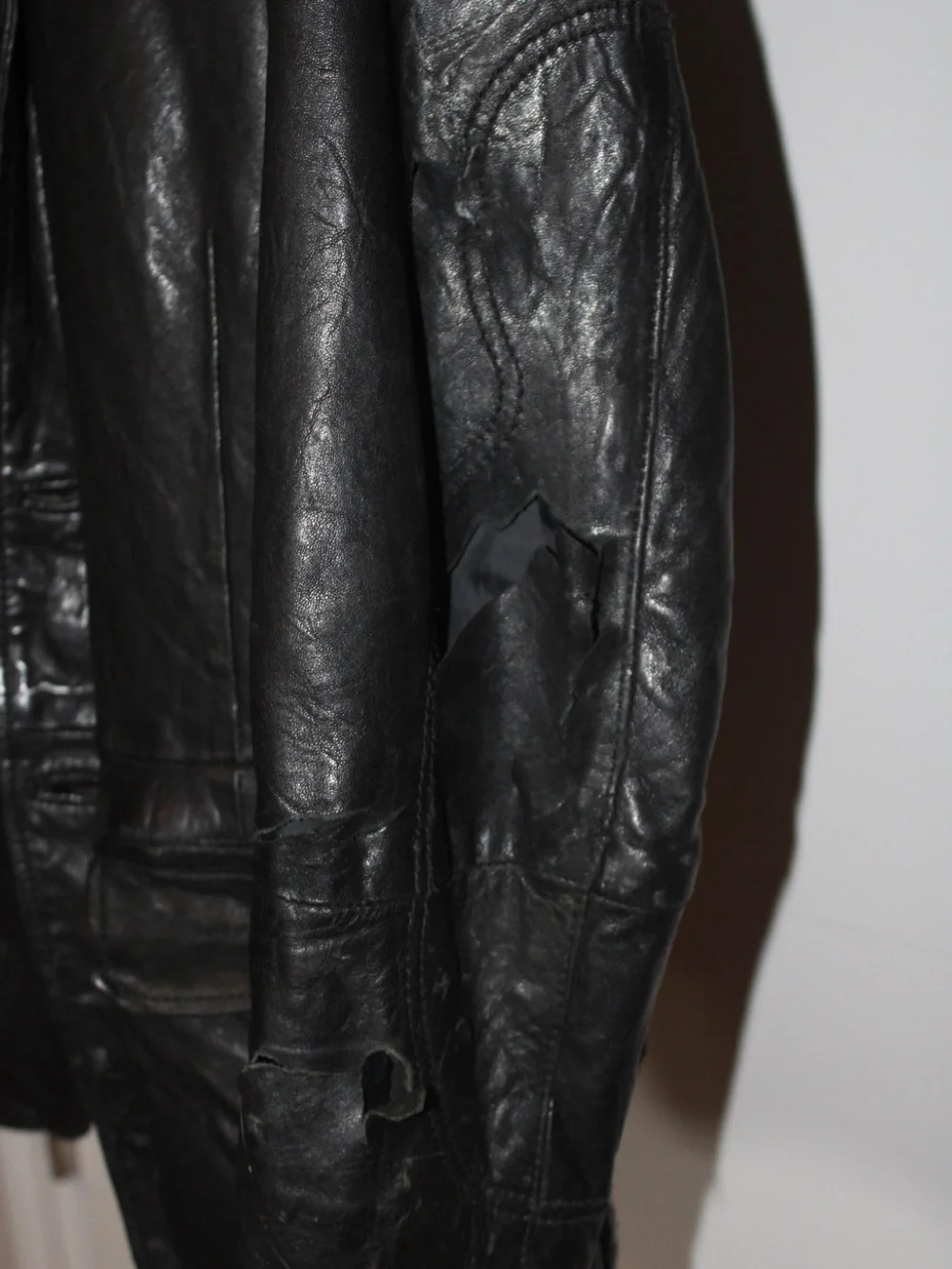 VINTAGE thrifted Diesel Men's Black Distressed Leather Jacket